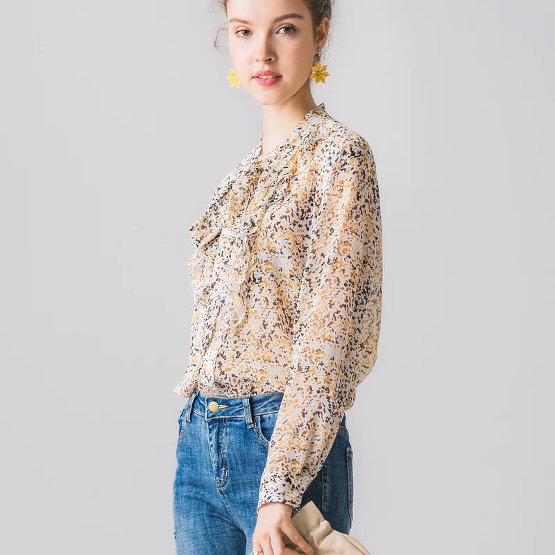 Летний натуральный шелк плюс размер топ шелк тутового цвета женская Свободная блуза с длинными рукавами M L XL