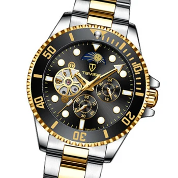 

2020 TEVISE Luxury Mens Watches Stainless steel Automatic Mechanical Wristwatch Moon phase Chronograph Male Clock Dropshipping