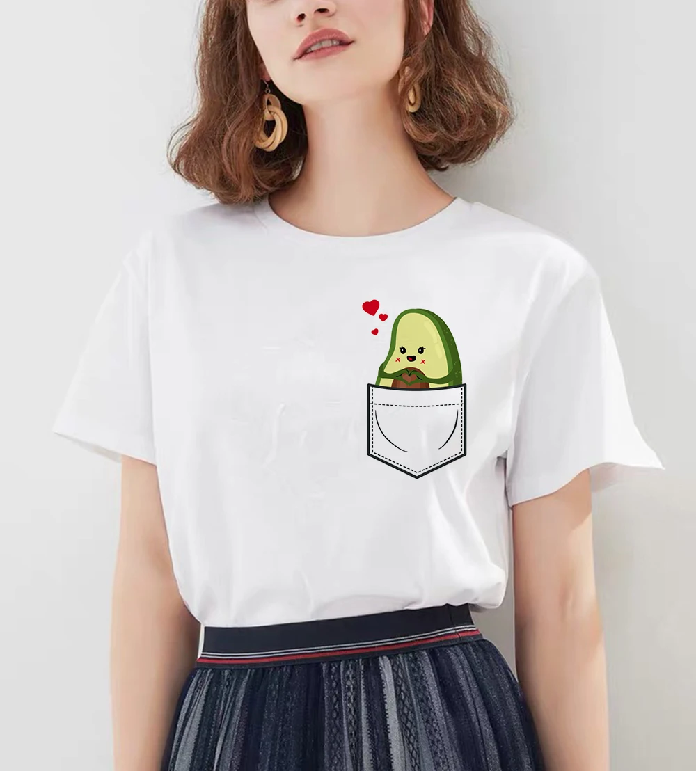 Kawaii/футболка с коротким рукавом и мультяшным авокадо, женская модная футболка, Harajuku, повседневная одежда с графическим рисунком, топы, женские футболки