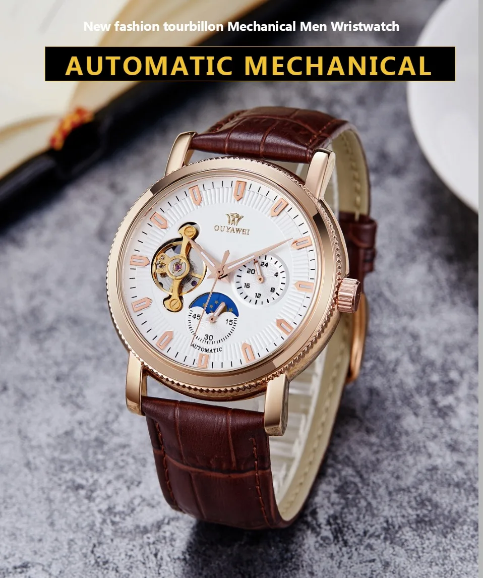 

Luxury Brand White Golden Mechanical Men Watches automatic Skeleton Casual men Watch self winding Wristwatch Clock reloj hombre