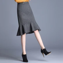 Сезон осень-зима; Офисные женские туфли Для женщин s Высокая Талия Тонкий 4xl шерстяная юбка-годе, осень Винтаж шерсть Зауженное платье юбки для Для женщин