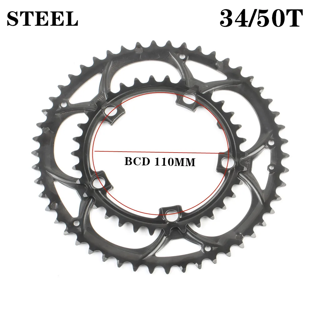 110 BCD велосипедная Звездочка для шоссейного велосипеда 34T 50T из алюминиевого сплава - Цвет: 34 50T STEEL