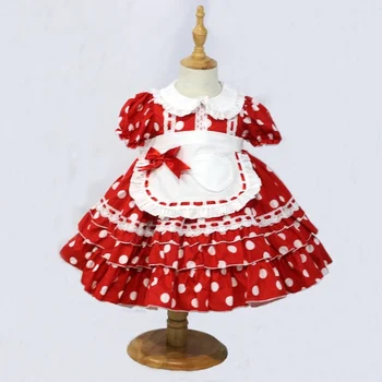 

2020Summer Short-Sleeved Maid Dress Lolita Red Sweet Cake Dress Fluffy Princess Dress Christmas Dress Kids Dresses for Girls