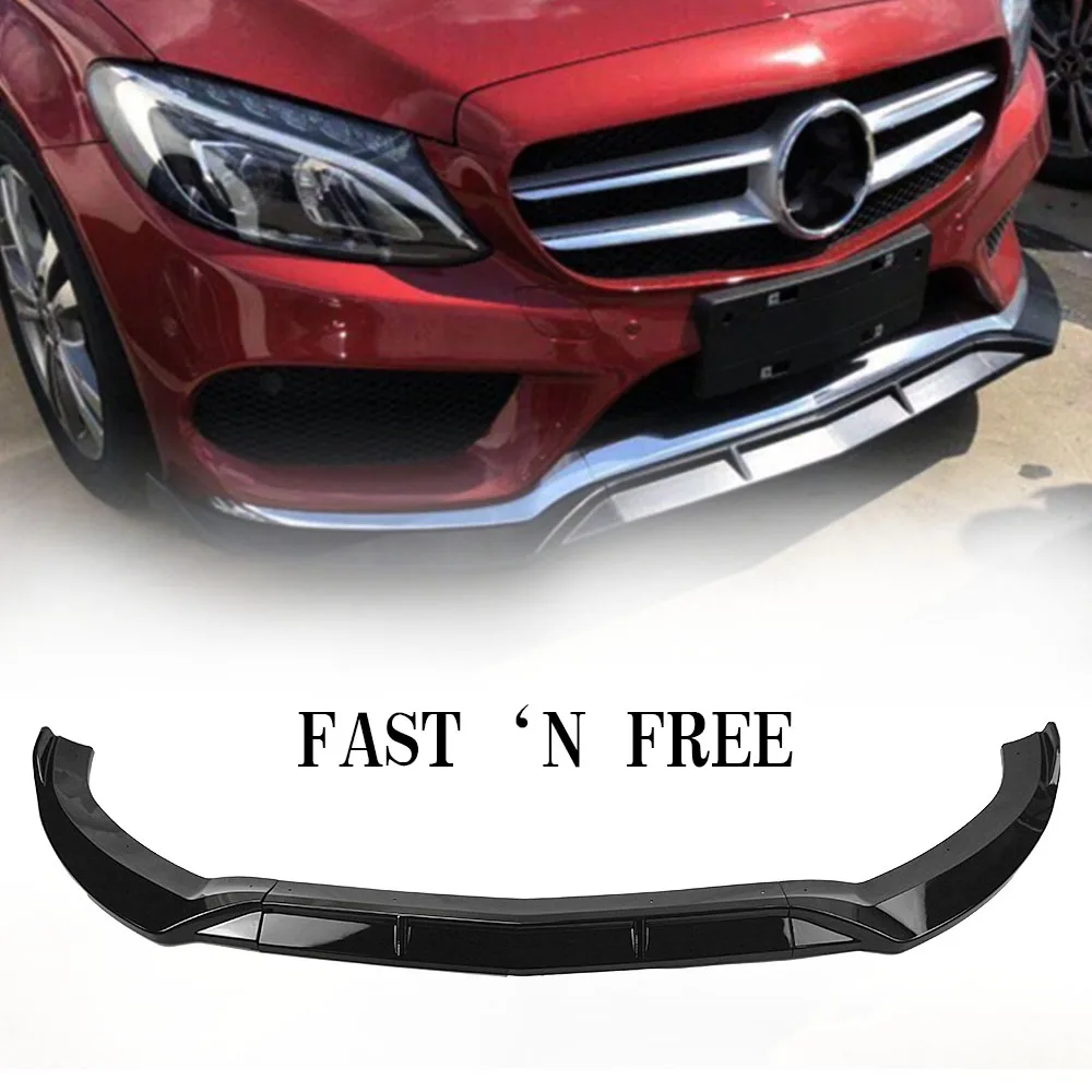 Передний спойлер для Mercedes-Benz C-Class W205 Sport 2015-2018 бампер губ DP Style глянцевый черный