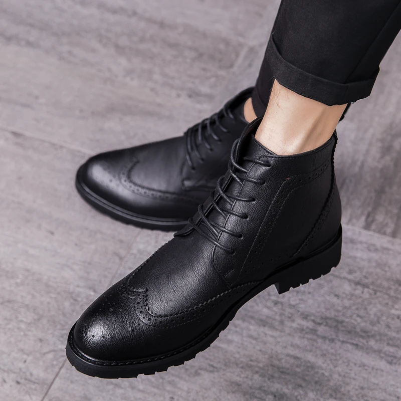 Men shoes leather Lace up brogue Design moccasins men Soft High Quality Fashion Pointed toe Casual oxfords male | Обувь