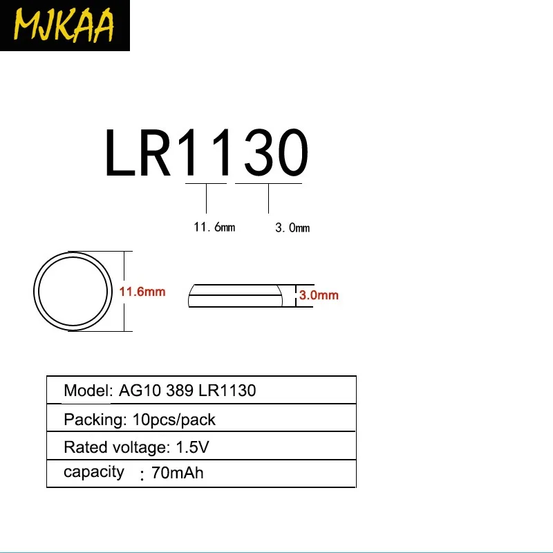 200 x AG10 аккумулятора кнопочного типа LR1130 1130 SR1130 389A LR54 L1131 189 75 мА/ч, Ёмкость 1,5 V Батарея