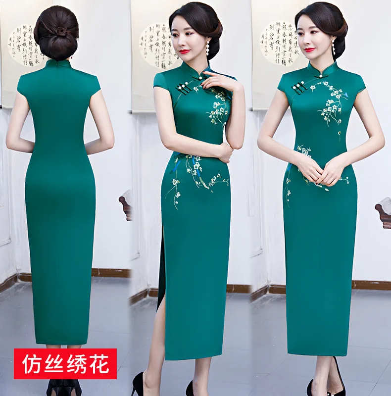 Китайская традиционная Печать Длинные cheongsam тонкий улучшить показать cheongsam ретро Улучшенная ежедневно производительность cheongsam больших размеров для всей