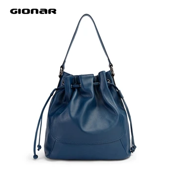 

GIONAR Soft Real Cow Leather Drawstring Bucket Bags for Women Designer Luxury Handbags High Quality Crossbody Shoulder Bags