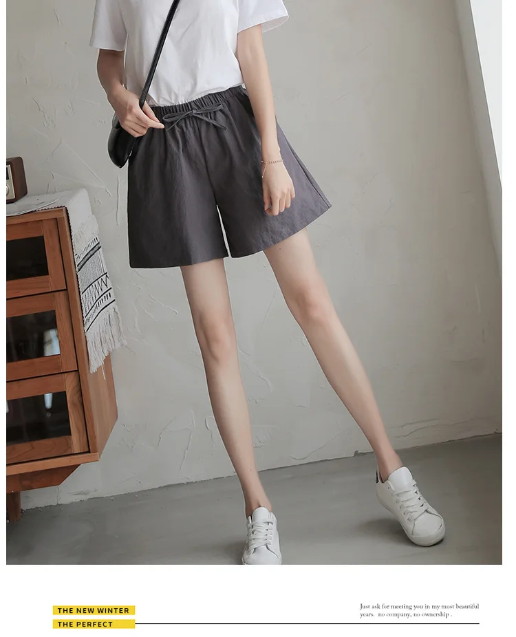 Women's Cotton Linen Shorts Hot Sale High Waist Drawstring Wide Leg Trousers WDC7622 birddog shorts