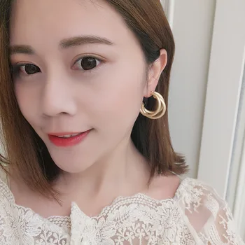 

Pendant Earrings Creative Women Stud Earring Multi-layer Round Ladies Fashion Jewelry Wedding Silver Trendy Stainless Kolczyki
