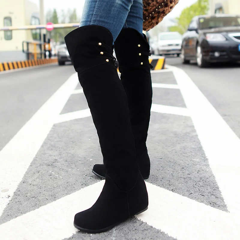 

2019 winter new foreign trade fashion with the inner increase of large size 40-43 suede over the knee-length women's boots tide