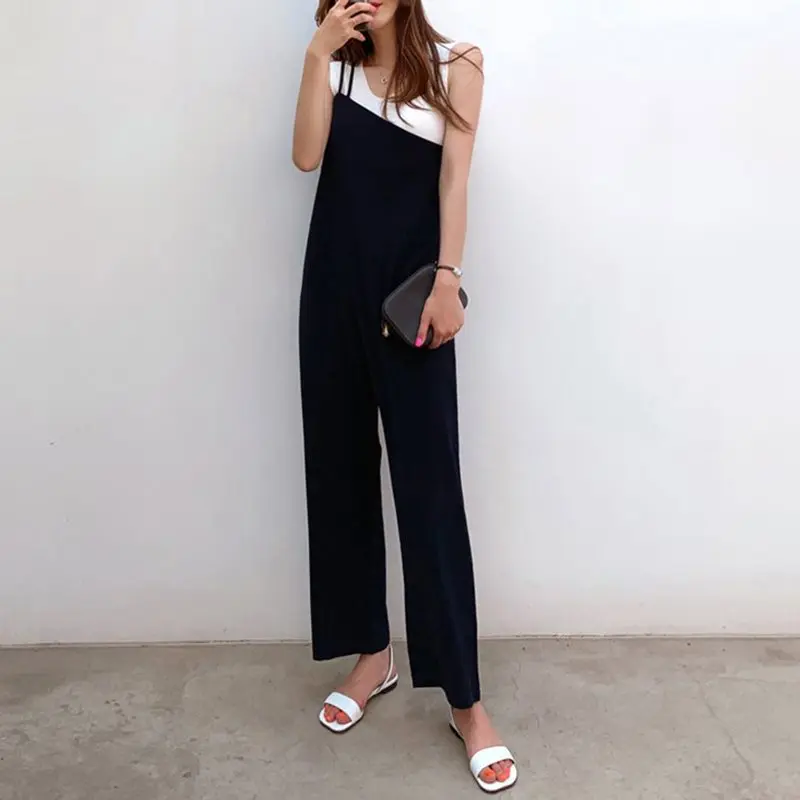Office Ladies Korean Japan Style Black Jumpsuits Women Plus Size Loose Casual Wide Legs Backless Female Elegant Rompers