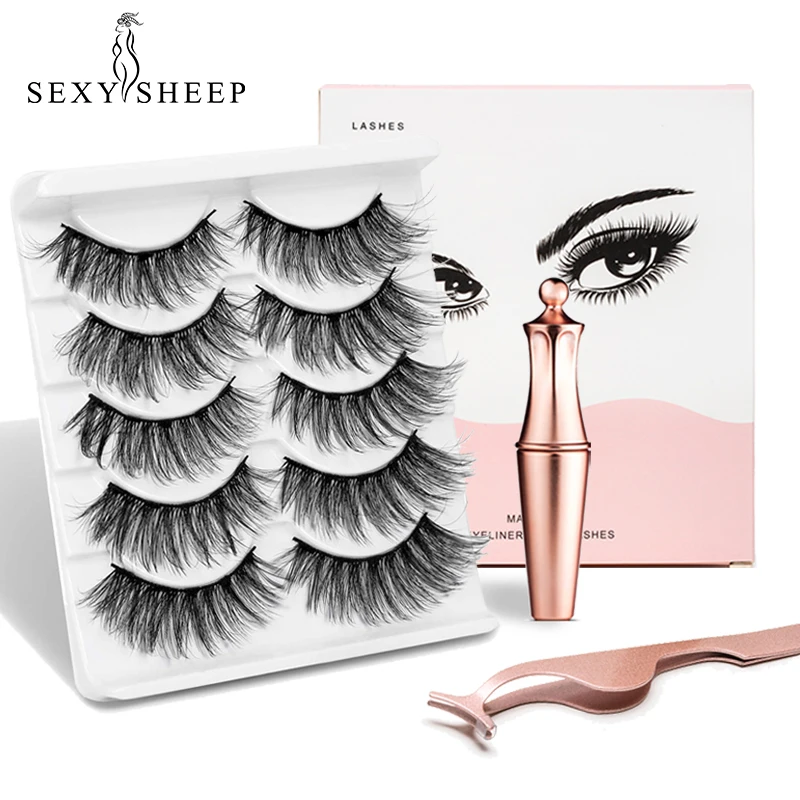 

SEXYSHEEP 5 Pairs Magnetic Eyelashes natural long Magnetic Liquid Eyeliner & Magnetic False Eyelashes & Tweezer Set Make up set