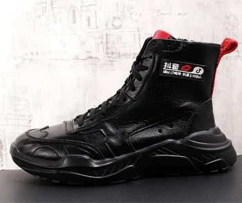 

2019 Men Fashion Hip Hop Causal Ankle Boots Genuine Leather Breathable High Top Leisure Sneakers Male Youth Trending Shoes