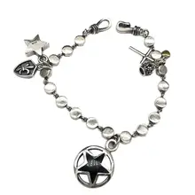 Чистое Серебро S925 серебро винтажный крест звезда кулон звено цепи 925 Серебряный браслет(YRT