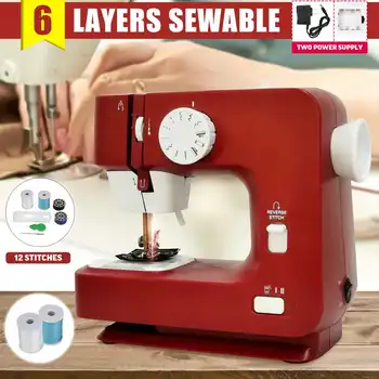 

Rechargeable Mini Portable Electric Sewing Machine 12 Stitches Household DIY 2-Speed Foot Pedal Sewing Machine Red/ Pink