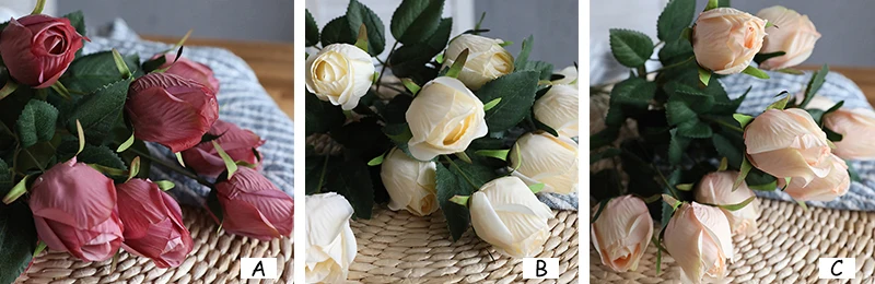 JAROWN Artificial Flower 9 Head Rose Bouquet Continental Retro Fake Flower Wedding Home Decoration Bouquet Rose Bud Flores (114)