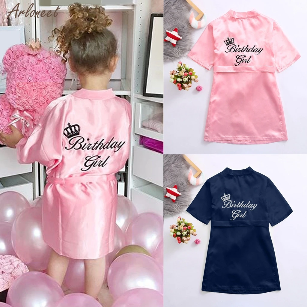 Kids Children Summer Toddler Baby Kid Solid Silk Satin Kimono Robes Bathrobe Birthday Girls Sleepwear Clothes Baby Bathrobe