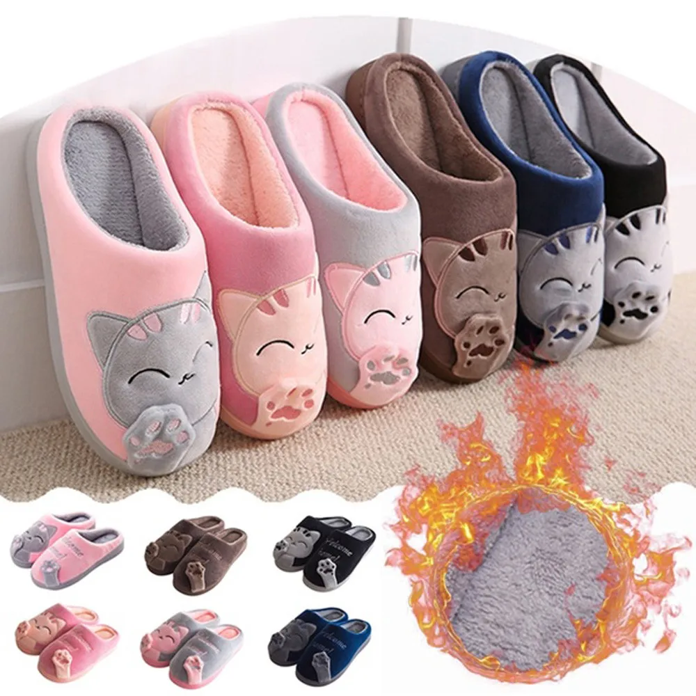 

2019 Women Winter Slippers Home Slippers Cartoon Cat Non-slip Warm Indoors Bedroom Floor Shoes Slippers Chaussures Femme