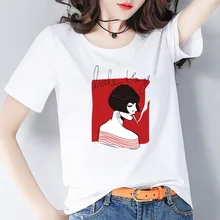 Camiseta de manga corta para mujer 2019 nuevo verano coreano estampado suelto dibujos animados divertidas niñas camiseta Harajuku Streetwear camisetas ropa(China)