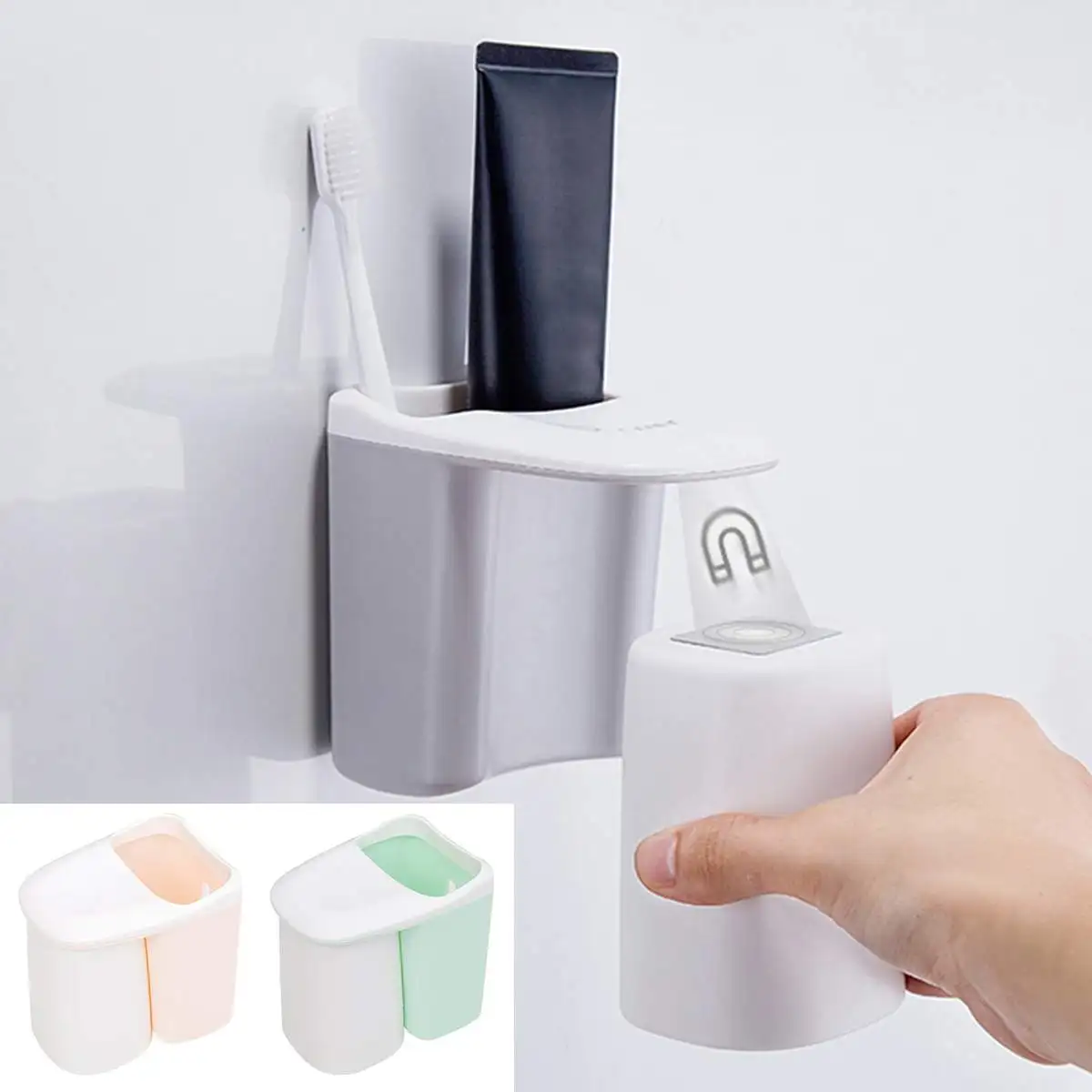 

Automatic Magnetic Toothbrush Holder Toothpaste Cups Storage Rack Wall Mount Stand Plastic Bathroom Organizer Tools No Punching