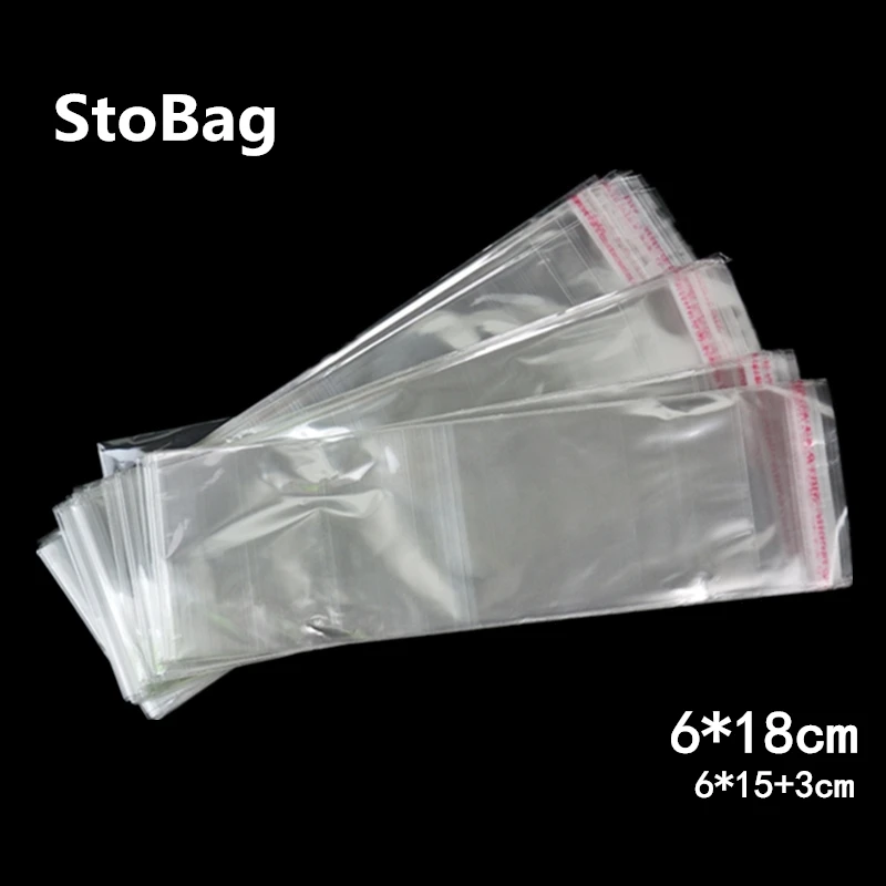 StoBag 1000 шт 6*18 см прозрачная самоклеящаяся целлофановая сумка плоская сумка OPP поли длинный пластиковый пакет конфеты подарочная упаковка ювелирных изделий