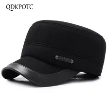 QDKPOTC осенне-зимняя мужская шапка с защитой от холода, сохраняющая тепло, с защитой ушей, военные шапки для отдыха, путешествий среднего возраста, плоская кепка для папы