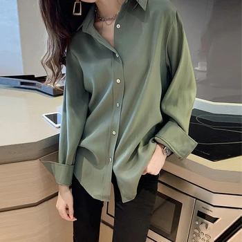 

Women's Large Size Fat mm Slim Shirt Spring and Autumn Chiffon Shirt Korean-Style Loose Spring and Summer 2020 New