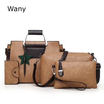 

New Fashion Women Handbags 4 Pcs/set Shoulder Bag Ladies Composite Bag Rivet Tassel Handbags Tote