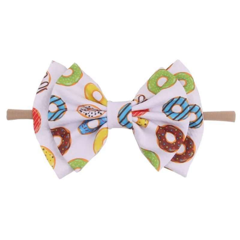 10pcs/lot Double Layer Hair Bows Elastic Nylon Headband Halloween Leopard Fruit Printed Nylon Hair Band Girls Hair Accessories - Цвет: 15