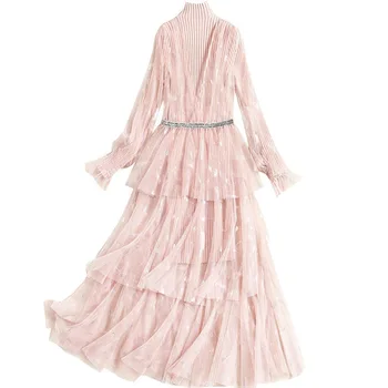 

2020 The New Spring Women Knitting Two Piece Set Dress Long Sleeve Fashion Elegant Ladies Casual Korean Mesh Sexy Maxi Clothes