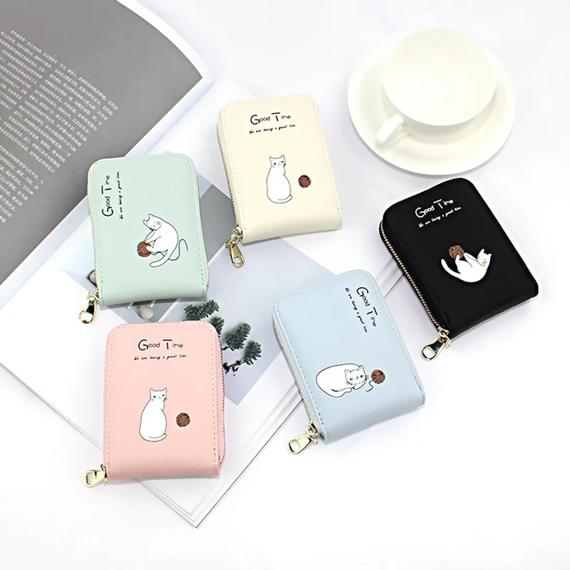 

Harajuku Cartoon Cat Women Wallet Zipper Short Girls Purses High Quality Clutch Ladies Coin Purses Organ Credit Card Holders New