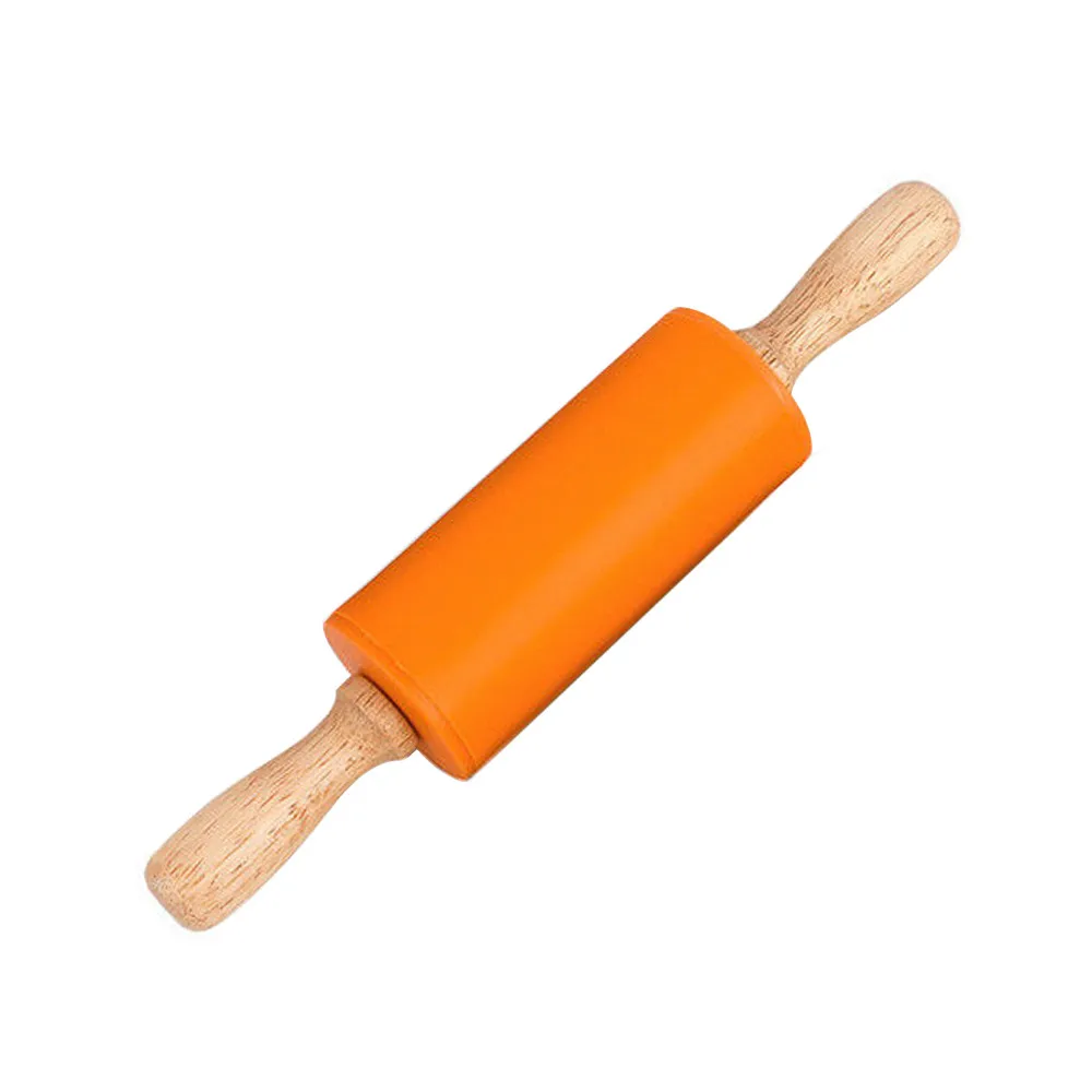 Деревянная ручка, силикон ролики Скалка Дети кухня торт хлеб десерт пельмени инструмент для приготовления пищи дома приспособления для выпекания - Цвет: Оранжевый