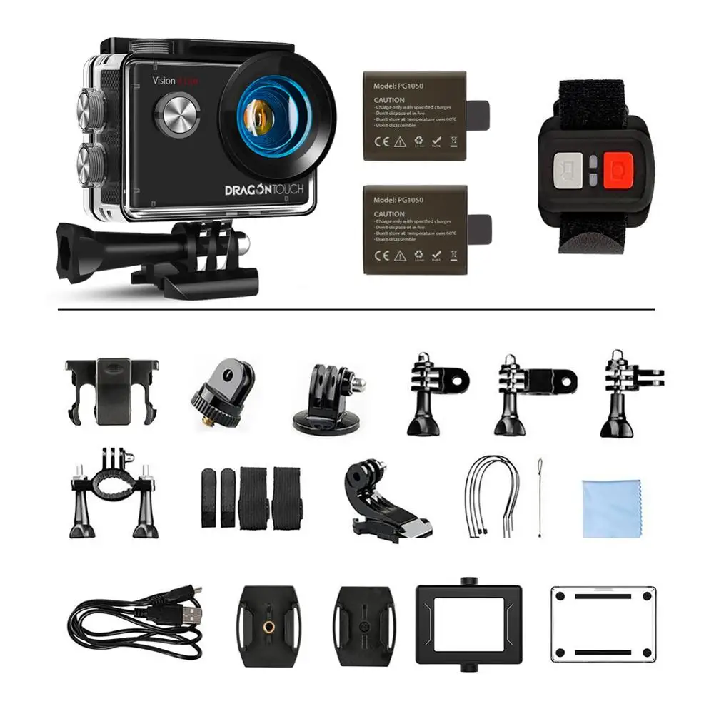 Экшн камера Dragon Touch 4K HD Vision4 Lite 20 МП EIS Подводная Водонепроницаемая экшн с Wi Fi и