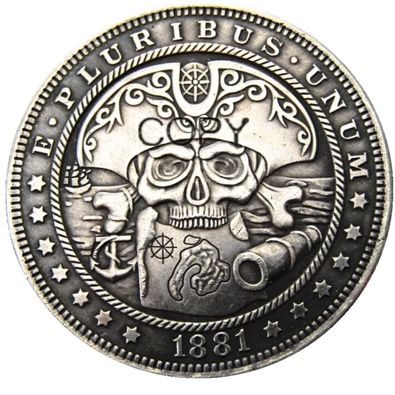 HOBO US 1881 Morgan Dollar skull zombie skeleton Copy Coins