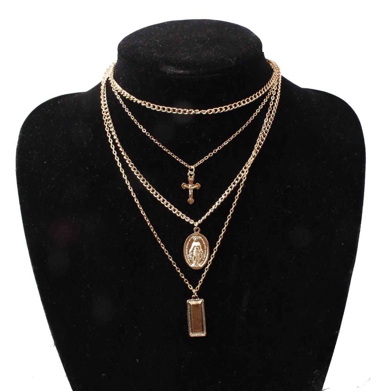 

Europe And America Accessories Retro Exaggeration Cool Oufan Necklace Alloy Blessed Virgin Mary Cross Multilayer Pendant Necklac
