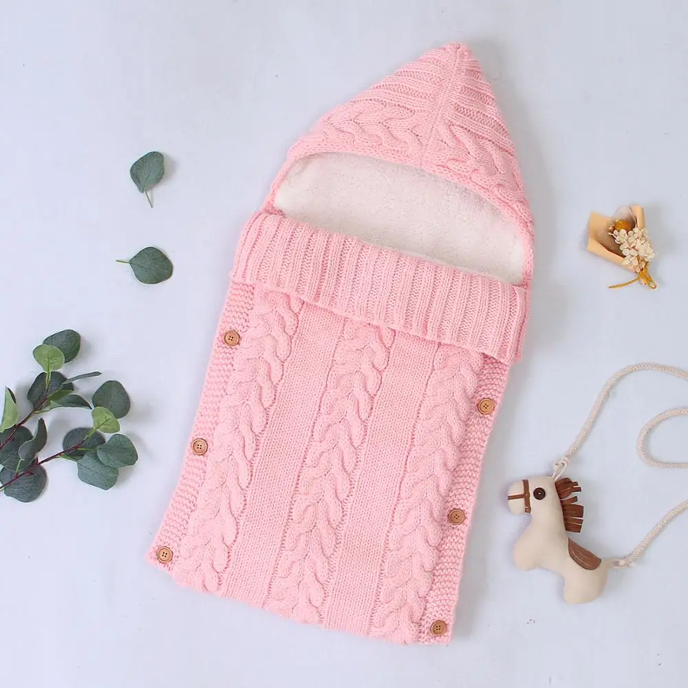 Baby Sleeping Bags Envelopes Autumn Winter Warm Knitted Newborn Swaddle Wrap Sleep Sack for Stroller 75*35cm Infant Accessories