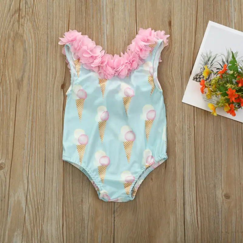 

Children One-Piece Suits Girl Bikini Kids Flower Ice Cream Print Swimwear Swimsuit Swimming Beach Summer Floral Sleeveless 2020