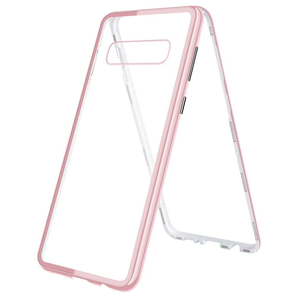Магнитный адсорбционный чехол ярких цветов для samsung S8 S9 S10 Plus, чехол из закаленного стекла для samsung Galaxy Note 8 9, Магнитный чехол - Цвет: Розовый