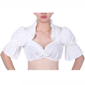 

White Ruffled Cotton Deep V Neck Lantern Sleeve Short Gothic Victorian Blouse Vintage Shirt Medieval Clothes Women Lolita Top