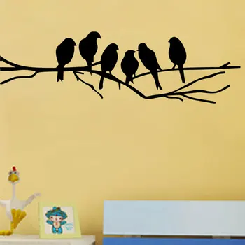 

New Black Birds on the Tree Branch Wall Sticker for Living Room Wall Decals for Art Stickers Home Decoration Murals Removable