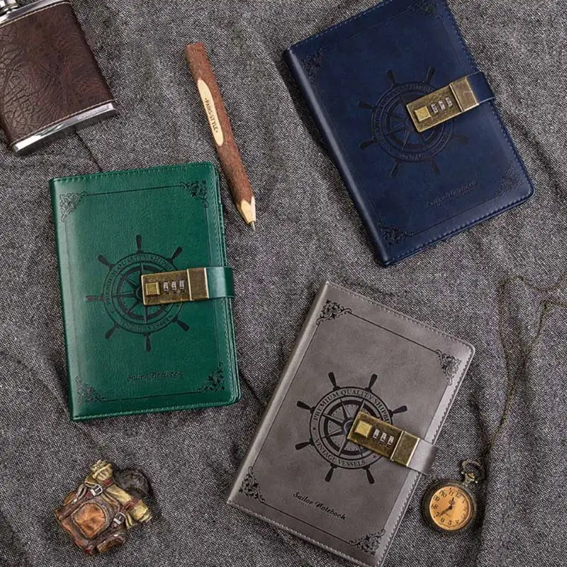 

Vintage B6 Notepad Notebook Diary Planner Agenda Leather Diary Memos with Password Lock School Offices Stationery 11UB