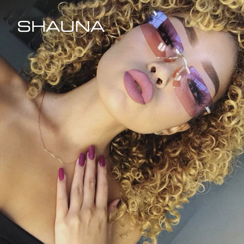 

SHAUNA Ins Popular Small Rectangle Sunglasses Women Retro Rimless Shades Men UV400
