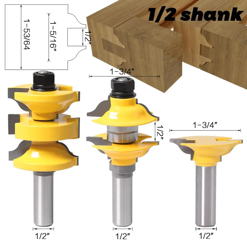 1I2 inch shank 3 шт 8 мм 12 мм хвостовик 1/" хвостовик входные внутренние шипы двери маршрутизатор Набор бит Ogee Matched R& S фрезы для резьбы по дереву - Длина режущей кромки: 1I2 inch shank