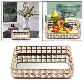 

Metal Fruit Food Basket Holder Table Decors Rhinestone Serving Tray Organizer