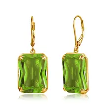 

Women 925 Silver Earrings 14K Gold Peridot Green Gemstone Drop Long Hanging Earrings Fine Jewelry Mother's Day