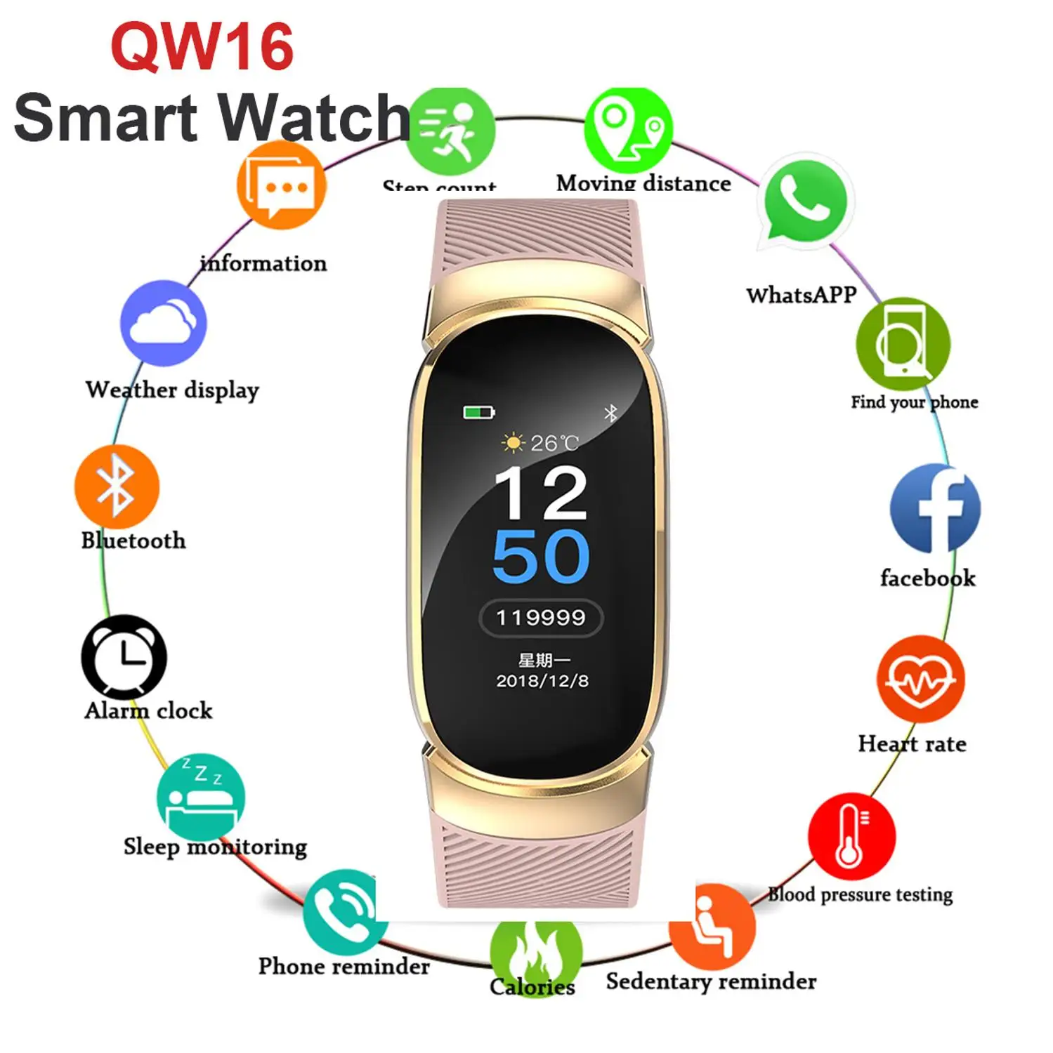 QW16 Bluetooth Смарт часы C1 IP67 Водонепроницаемый Носимых устройств Smartwatch наручные часы для женщин фитнес трекер Facebook WhatsApp