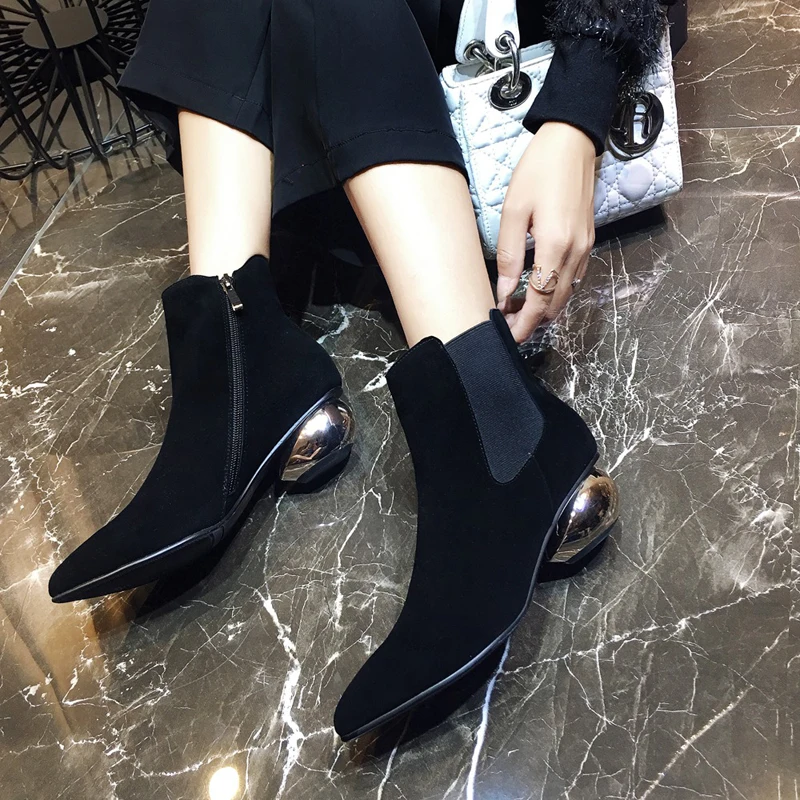 

TXCNMB Chelsea Boots Women Cow Leather Pointed Toe Classic Ankle Boots Square Heel Autumn Winter Designer Shoes Woman