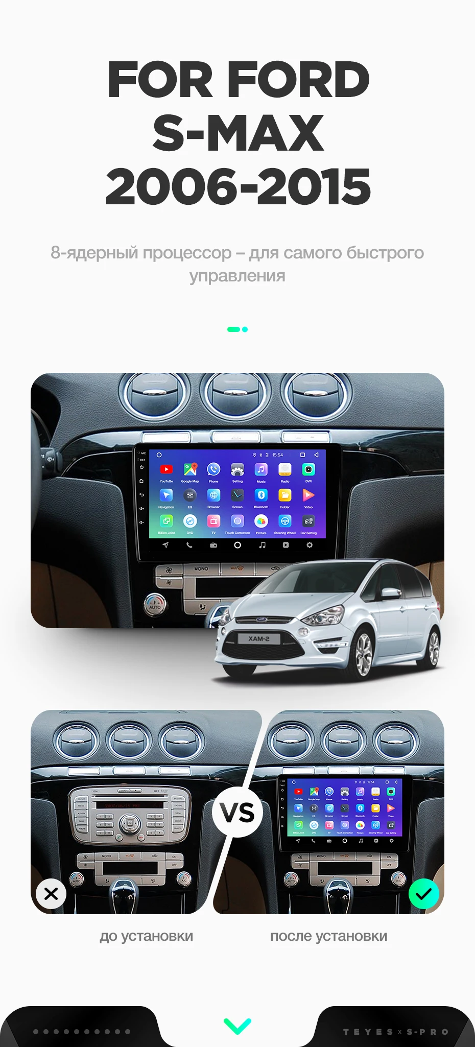 TEYES SPRO Штатная магнитола для Форд Эс-Макс 1 поколение Ford S-MAX 1 2006 2007 2008 2009 Android 8.1, до 8-ЯДЕР, до 4+ 64ГБ 32EQ+ DSP 2DIN автомагнитола 2 DIN DVD GPS мультимедиа автомобиля головное устройство