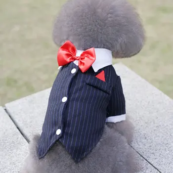 

Fashion Dog Tuxedo Costumes Pet Clothing Christmas Wedding Party Dress Prince Cute Formal Gentleman Bow Tie Striped Puppy